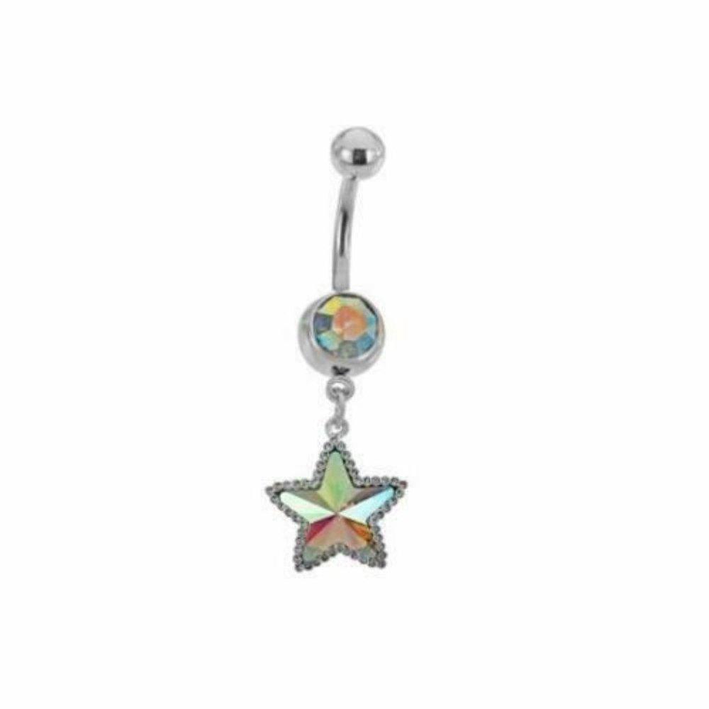 BODY JEWELRY 316L Stainless Steel 14G Jewel Irridescent Star Dangle Belly Banana